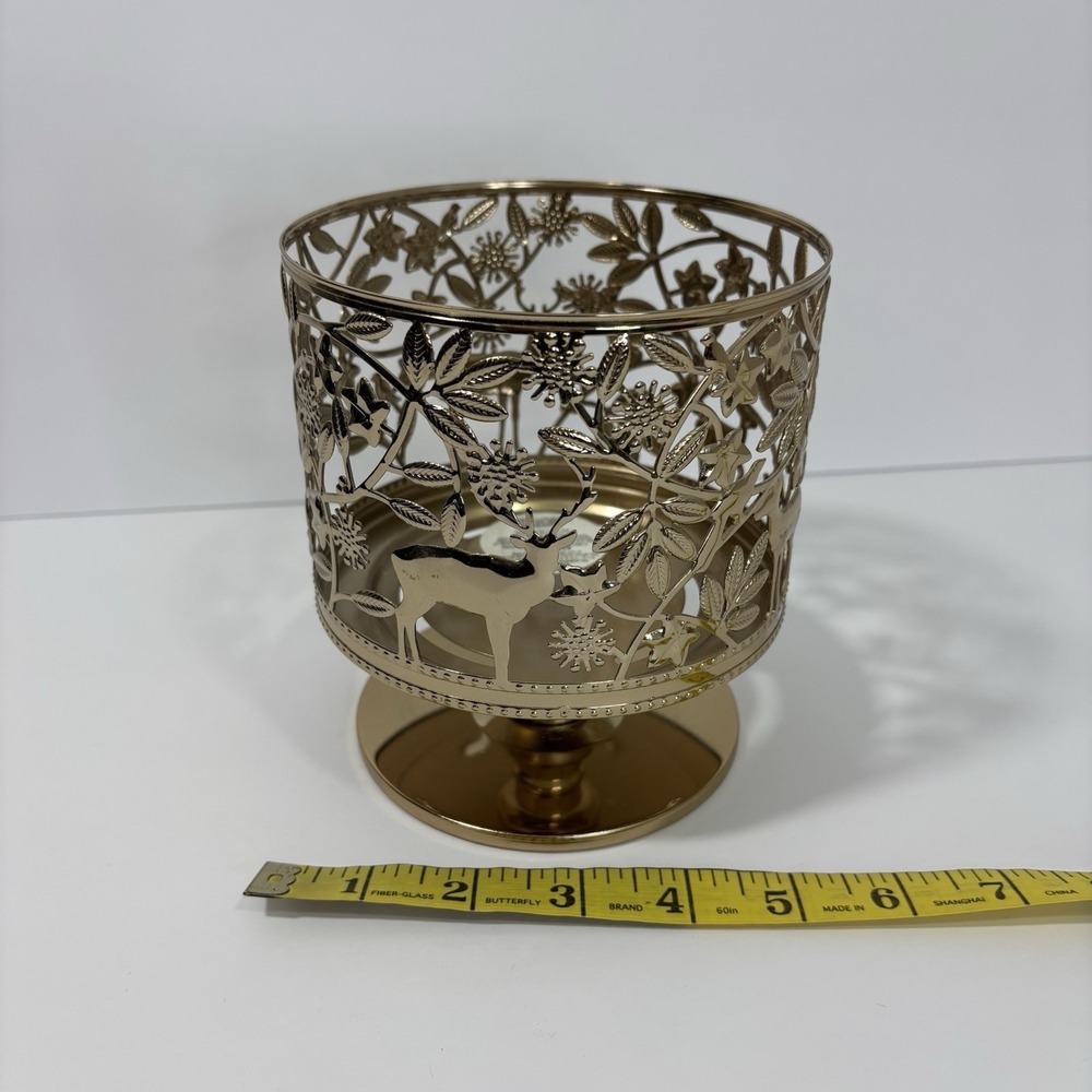 Bath & Body Works WILDLIFE PEDESTAL Large 3-Wick Candle Holder 2017 Deer EUC